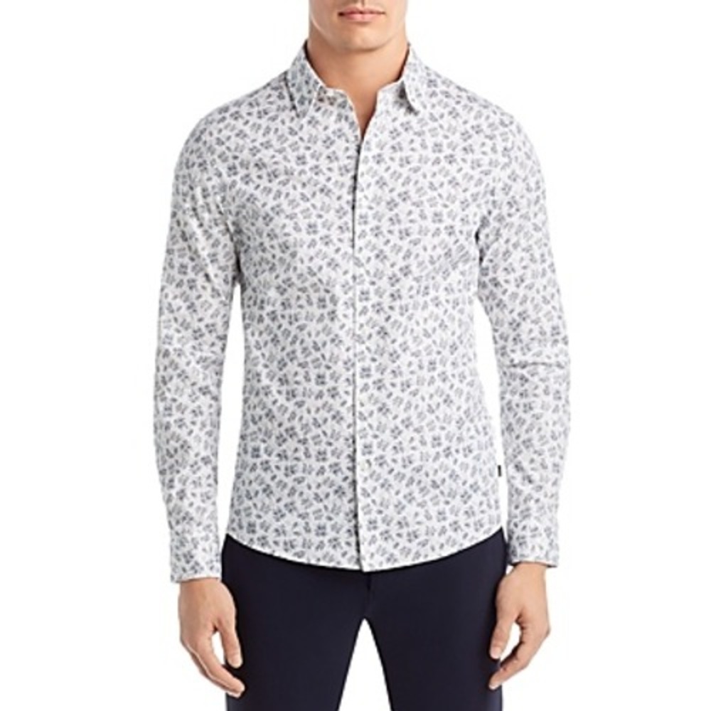 Michael Kors Men's Floral Button-Down Shirt - White - Size Small